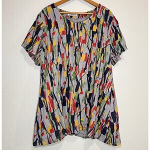 Transparente 100% Linen Tunic ONE SIZE Art To Wear Colorful Lagenlook Oversized